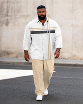 Big & Tall Men's Business Colorblock Striped Print Long Sleeve Shirt Pants Set